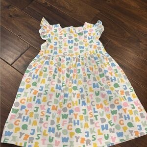 Girls White Alphabet Print Ruffle-Sleeve Dress